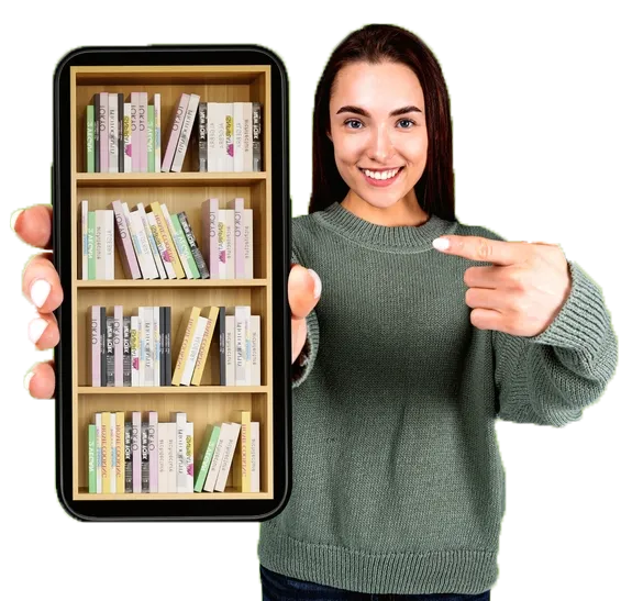 A professional publishing expert showcasing a digital library of books for self-published authors